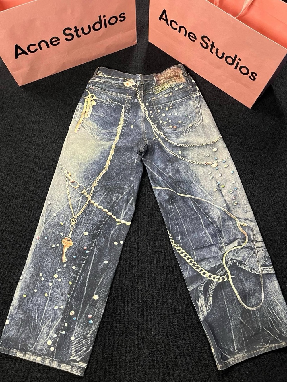 Acne Studded Washed-Black Jeans with Chain Motif - Picture 3 of 4